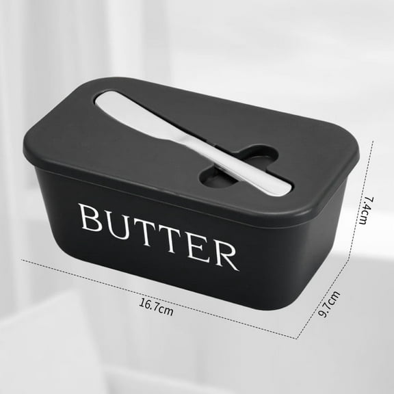 Butter Box with Lid and Knife, Airtight Covered Plastic Butter Container, Butter Keeper for Countertop and Fridge (Black)
