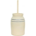 thumbnail image 1 of Butter Churn - Hand-Turned Stoneware Dasher-Style Churn, Natural Stone Color with Blue Stripes, 3 Gallon, 1 of 6