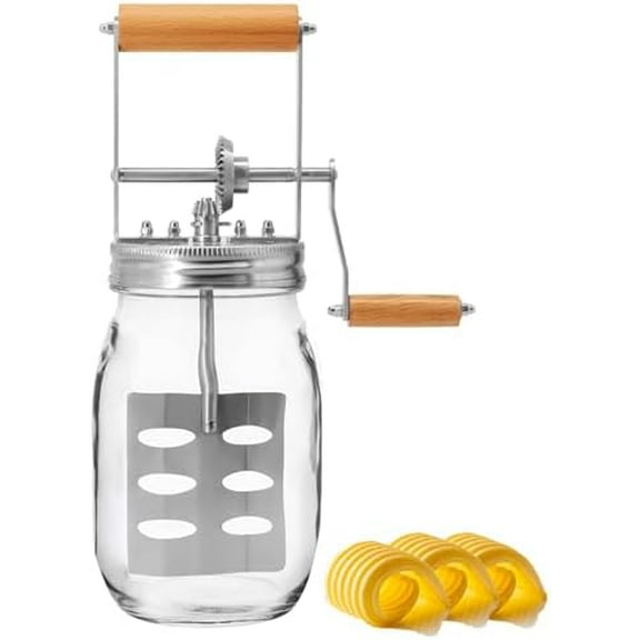 Butter Churner Make Fresh Homemade Butter in 10 Minutes | Glass Jar with Stainless Steel Paddle | 32oz Hand Crank Butter Maker | Easy to Use & Clean | Great for DIY & Family Kitchen Fun$$