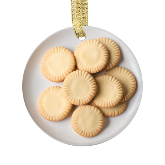 Butter Cookies on a Plate Baked Biscuits Food Double Sided Ceramic Foodie Novelty Holiday Christmas Xmas Tree Ornament Gift Accessory (Flat Printed Design, NOT 3D)