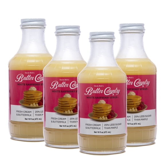 Butter Country Rich and Creamy Buttermilk Syrup | White Raspberry Flavor | No Artificial Flavors, No Corn Syrup, Gluten-Free, rBST-Free Dairy | 16 fl oz/4 Pack