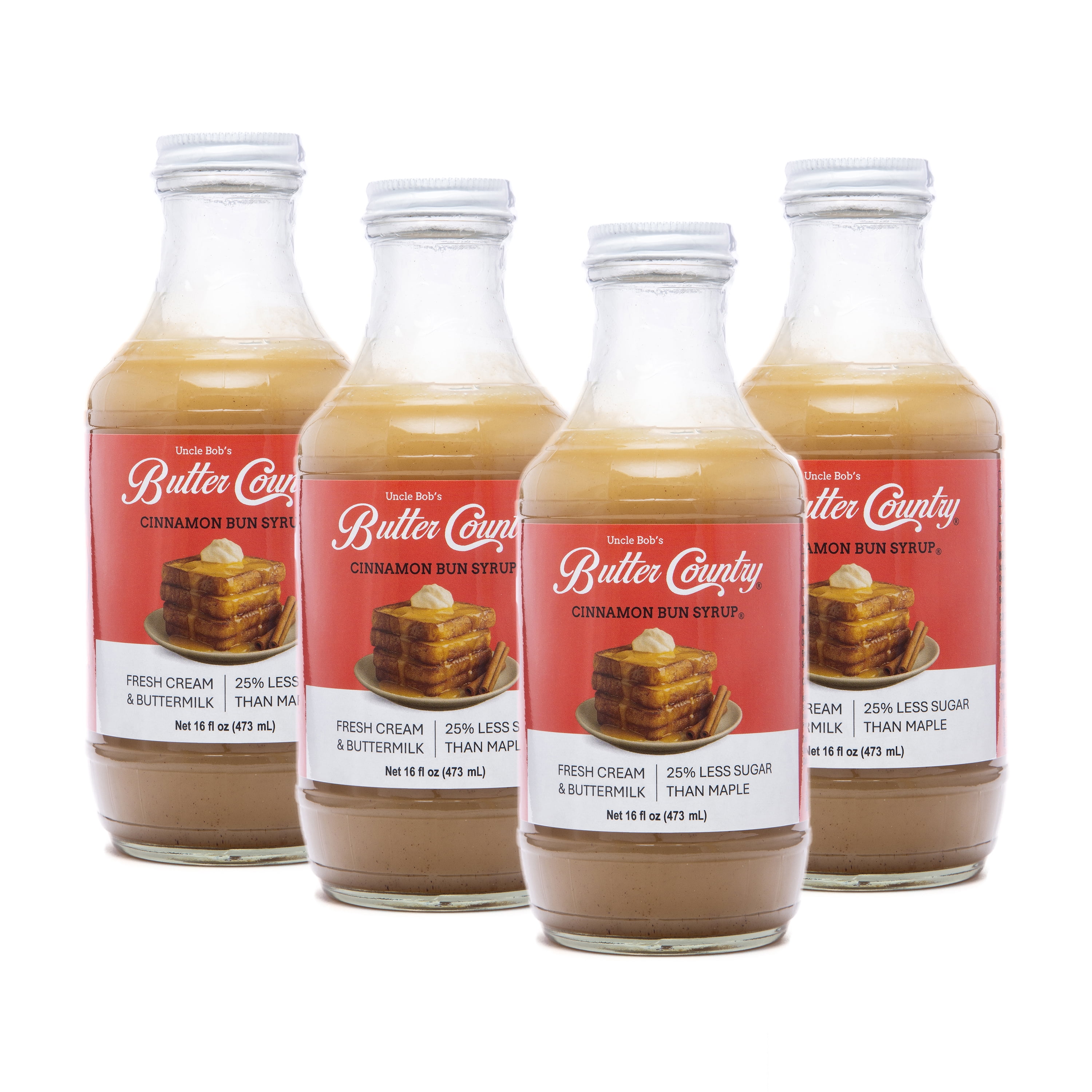Butter Country Rich and Creamy Buttermilk Syrup | Cinnamon Bun Flavor | 16 fl oz/4 Pack