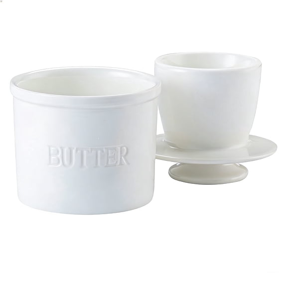 Butter Crock with Lid for Countertop - Ceramic French Butter Dish for Spreadable Soft Butter, Butter Container Holder with a Water Seal, Housewarming Gift, Kitchen and Home Decor, Speckled White