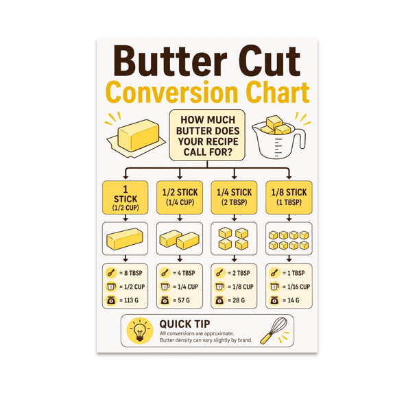 Butter Cut Conversion Chart - Baking Enthusiast - 13x19 Poster Print