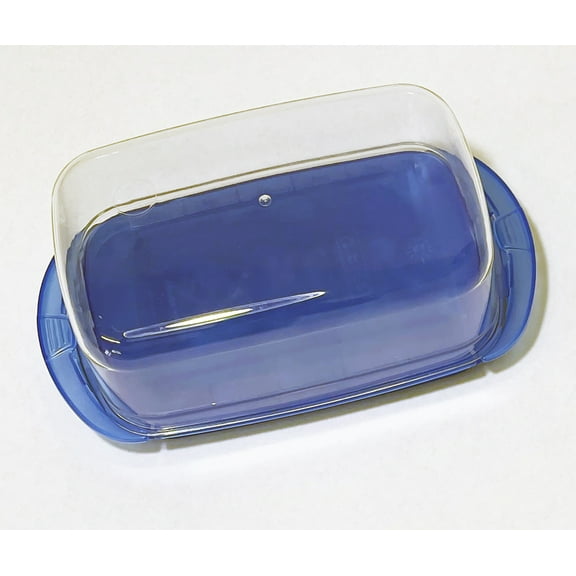 Butter Dish- Blue, Airtight Lid- Clear. Includes Cool Pack Place Countertop or Refrigerator, Plastic