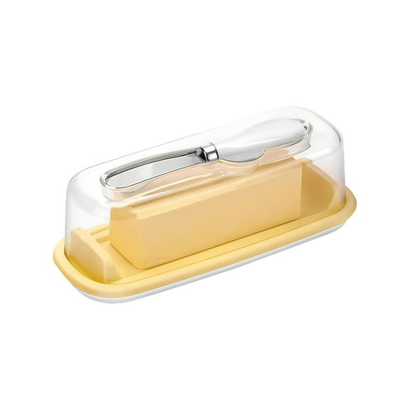 Butter Dish with Lid for Countertop and Refrigerator Covered Butter Dispenser with Knife Clear Butter Holder for Fridge Butter Tray for Counter Butter Storage Container Yellow