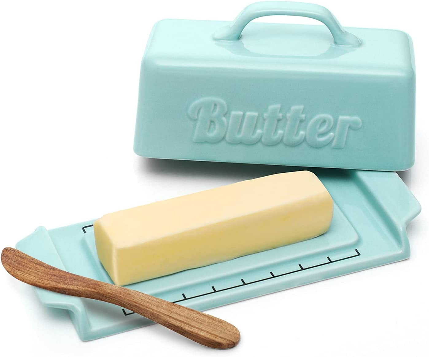 Butter Dish with Lid and Knife, Butter Dish with Cutting Measurements