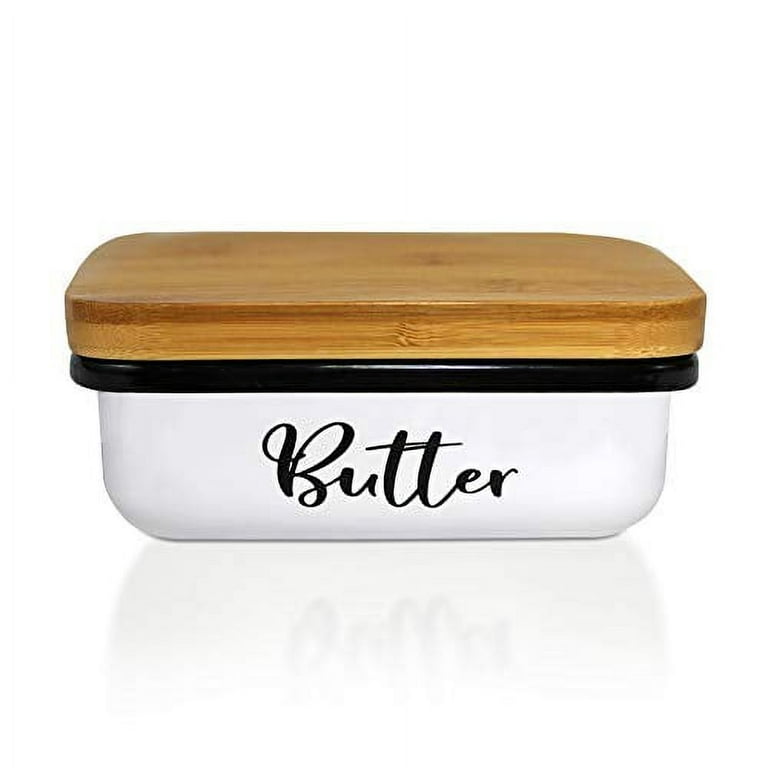 Ceramic Butter Dish With Bamboo Lid - Butter Container With Lid