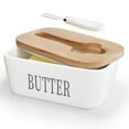thumbnail image 1 of Butter Dish with Bamboo Lid for Countertop,Stainless Steel Butter Knife and Silicone Sealing Butter Dishes,Ceramic Butter Dishes with Covers,White, 1 of 11
