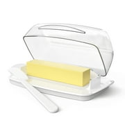 Butter Dish with Clear Lid for Countertop Flip Top Butter Dishes Plastic with Spreader Transparent Cover