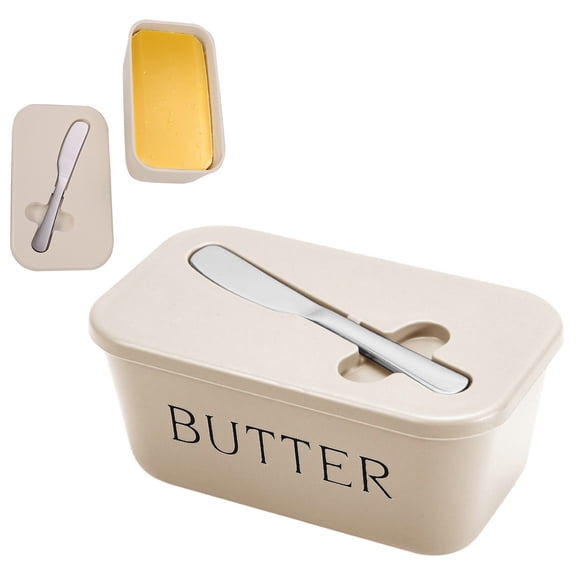 Butter Dish with Lid & Stainless Steel Spreader, Butter Keeper for Fridge & Table, Kitchen Storage Container for Butter Sticks, White