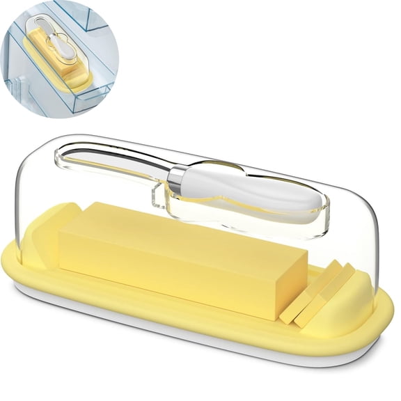 Butter Dish with Lid and Knife for Countertop and Refrigerator,Butter Stick Holder with Airtight Transparent Cover that Keeps Butter Soft