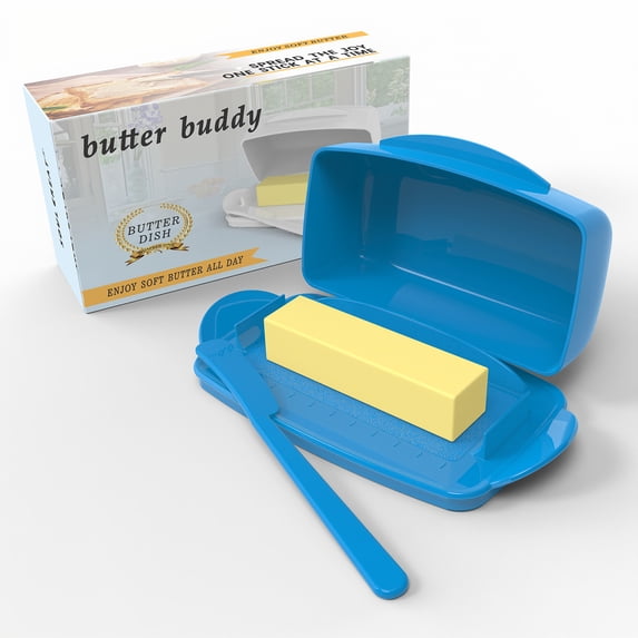 Soul Creat Plastic Butter Dish with Lid and Spreader, Blue