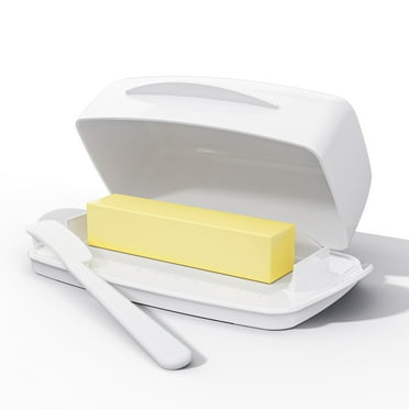Butter Dish with Lid for Countertop Flip Top Butter Dishes Plastic with Spreader White