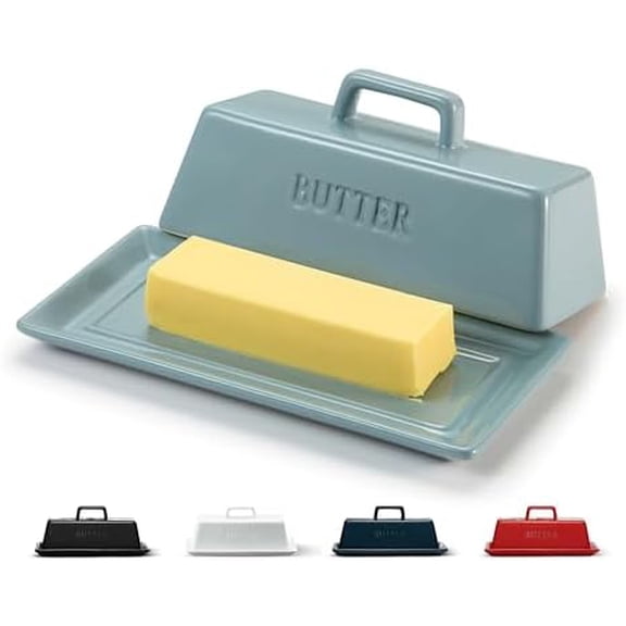 Butter Dish with Lid for Countertop, by , Ceramic Dish Tray with Cover, Kitchen Keeper, Container, Holder (Casper Blue)