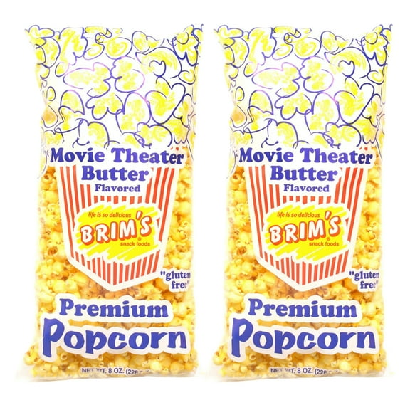 Butter Flavored Popcorn 8 oz Each Bag for Home Kitchen Office Spring Birthday Holiday Party Favors Basket Stuffers Movie Night Theater Festival Picnic Summer Camps Gift Food Snacks - 2 count