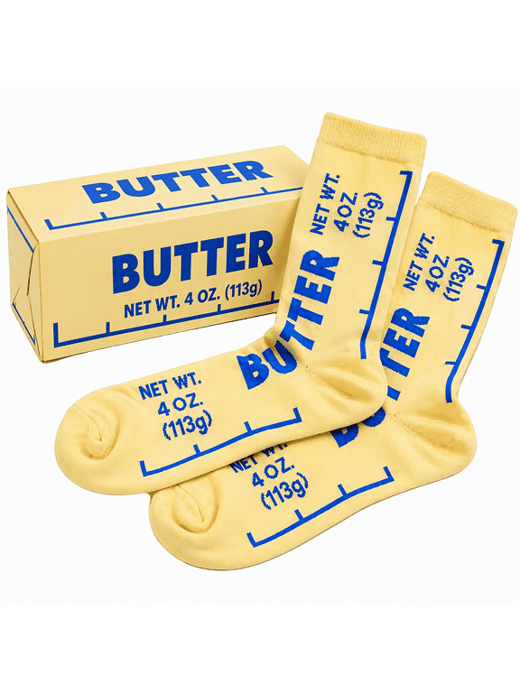 Butter Gifts Socks, Funny and Crazy Novelty Socks for Men Women, Unique Birthday Gifts in Yellow Butter Design, Fun Foodie for Chefs Bakers Food Lovers Gift