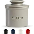 thumbnail image 1 of Butter Keeper Dish, French Ceramic Crock For Counter With Lid, Embossed Container, For Soft Butter, Home and Kitchen Decor, (Matte Speckled Grey), 1 of 7