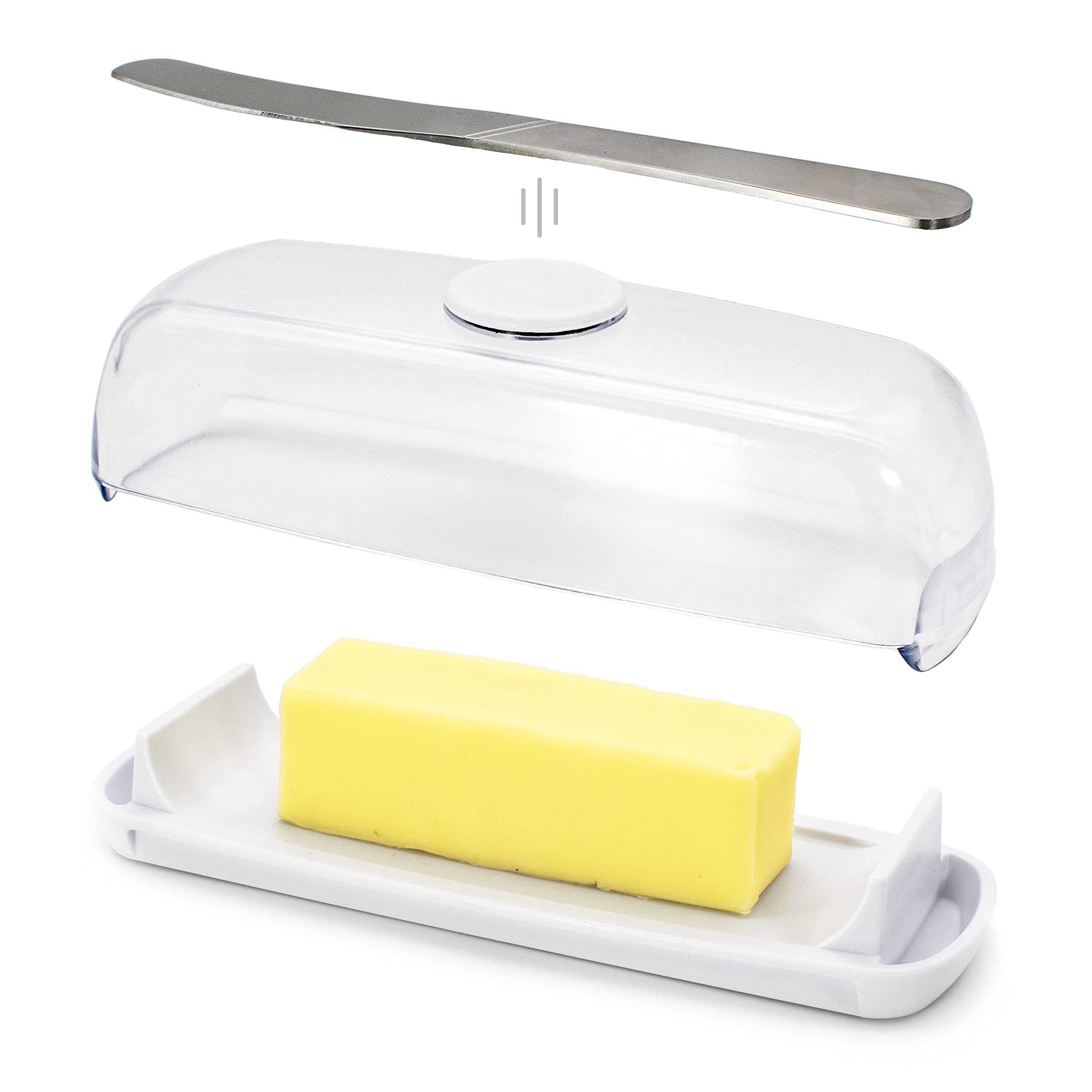 Butter Keeper with Lid and Knife, Mess-Free Countertop Design, Curved ...