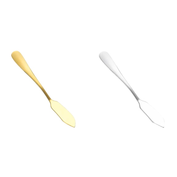 Butter Knives 2 Pcs Stainless Steel, Cheese Butter Spreader Knife Set for Cold Butter Cream Cheese Jam Pastry, Multipurpose Kitchen Utensil for Spreading and Serving, Silver + Gold, One Size