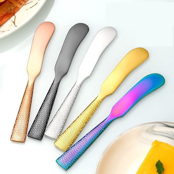 Butter Knives,304 Stainless Steel Hammered Butter Knife Cheese Knife Butter Knife for Hard Butter Baking Tools Dessert Jam Cake Cream Decorating Knife(A)