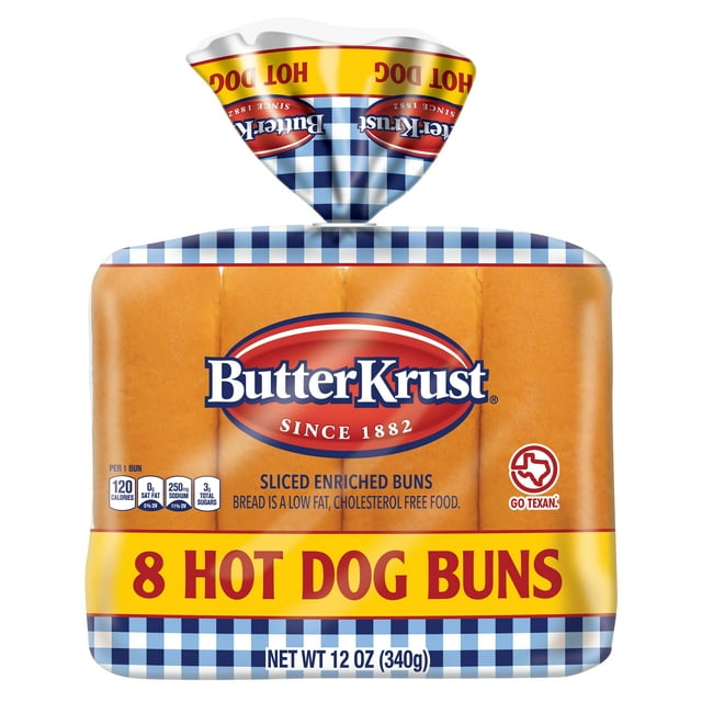 Butter Krust Hot Dog Buns, Sliced White Bread Hot Dog Buns, 8 Count, 12