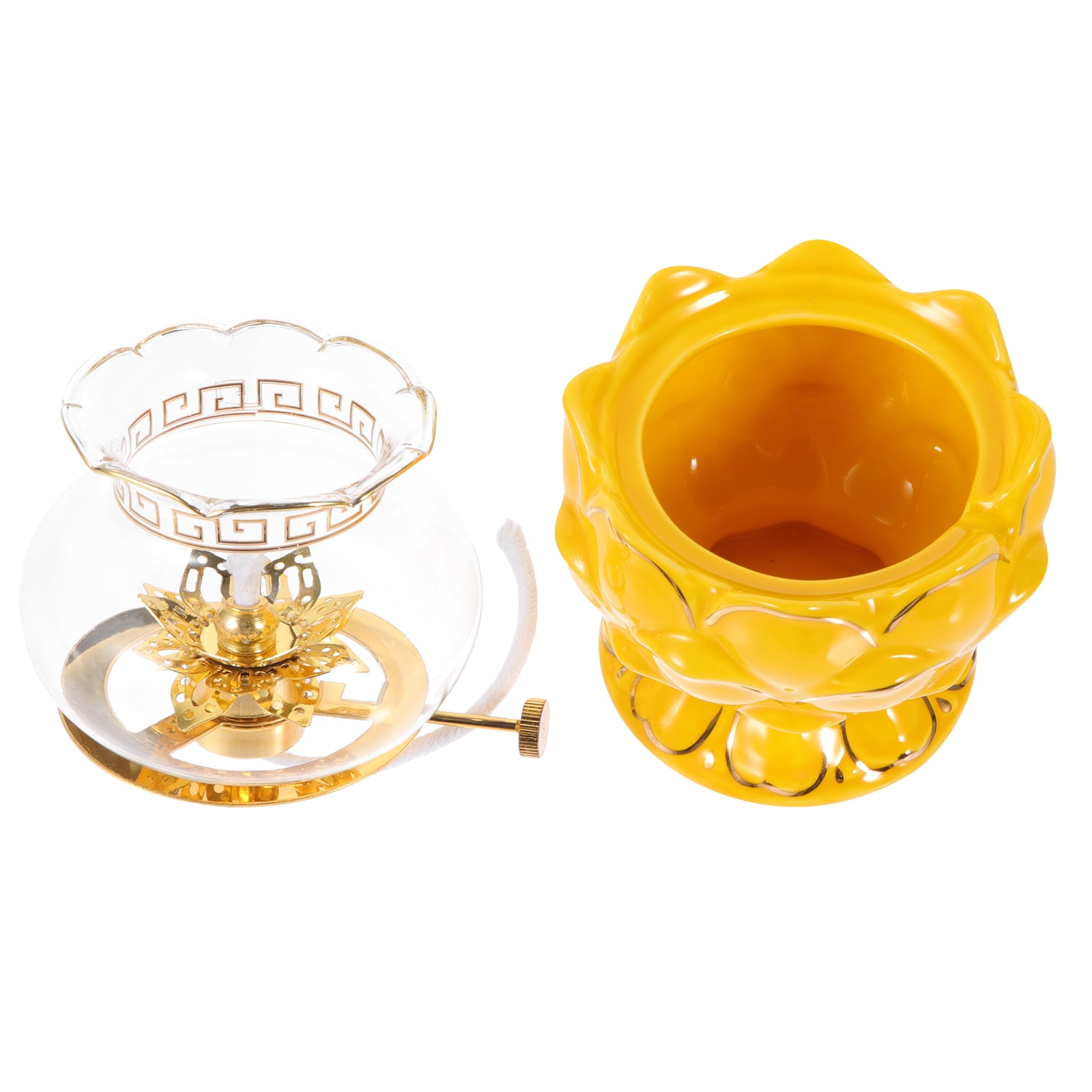 Butter Lamp Holder Buddhist Lotus Kerosene Oil Desktop Glass Ceramics ...