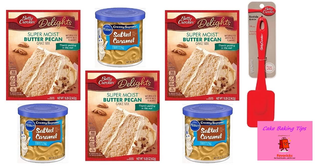 Butter Pecan Caramel Cake Bundle Includes Butter Pecan Cake Mix (3 Boxes), Pillsbury Salted