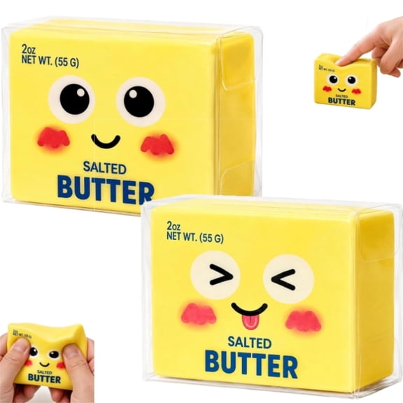 Butter-Shaped Yellow Smiley Squish Toy with Slow-Rebound Texture, Soft Tactile Stress Relief for Desk, Study, or Commute Use