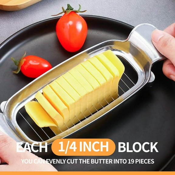 Butter Slicer, Butter Cutter, Stainless Steel Multipurpose Butter and Cheese Cutter Slicer with Ergonomic Handle for Butter, Block Cheese, Fruit Baking, Silver
