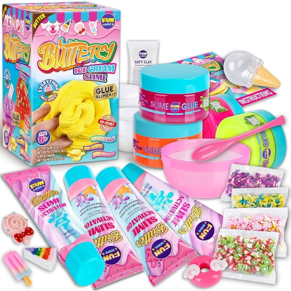 Butter Slime Kit For Kids Ages 8-12, FUNKIDZ Ice Cream DIY Set With 19 Piece Slime Supplies For Activity, Party Favor And Gift, Multicolor