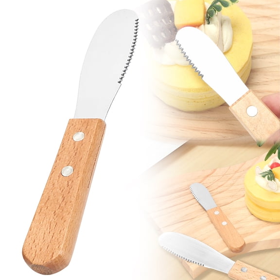 Butter Spreader Knife Stainless Steel Butter Knife Cheese Spreader Knife Ergonomic Wood Handle Multi-Purpose Jam Butter Cream Cheese Knife 7.48in