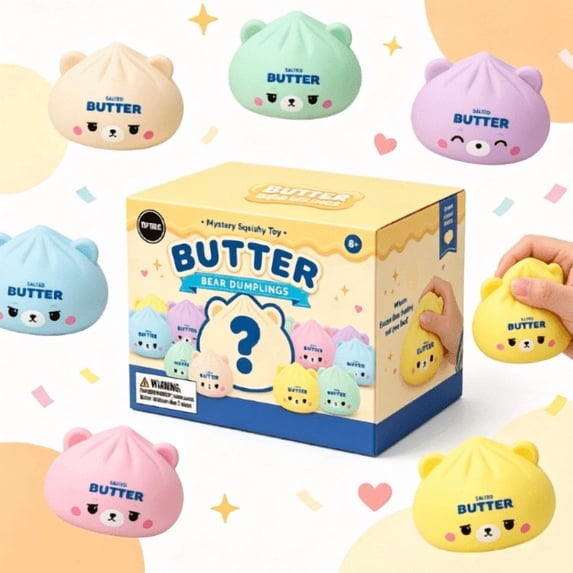Butter Squishies- Butter Bear Dumpling Squishies, Slow Rebound Squeeze Fidget Toy, Kawaii Bear Dumpling Squishies for Stress Relief & Party Gift