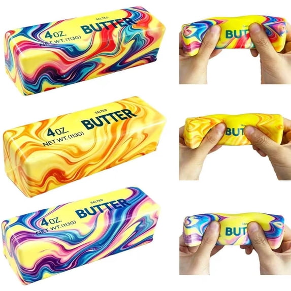 Butter Squishy, 2026 New Slow Rising Squeeze Toys, Realistic Food Stress Relief Fidget Toys for Decompression & Anxiety Relaxation (3PCS)