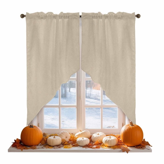 Butter Tan Swag Valances for Windows 2 Pack Rustic Minimalist Solid Color Beige Linen Texture Swag Kitchen Curtains 36 Inches Long Rod Pocket Short Window Treatment for Kitchen Bathroom 28"x36"