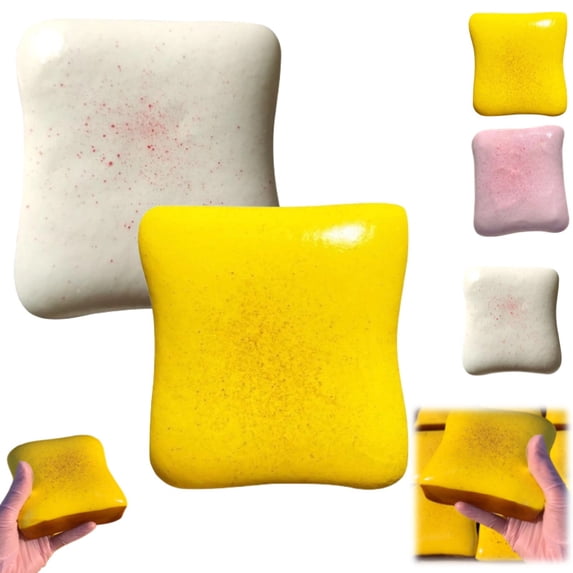 Butter Toast Squeeze Toys, Toast Slow Rising Sticky Squeeze Bread Toys,Sensory Anxiety Relief Gifts for Adults,(White+Yellow)