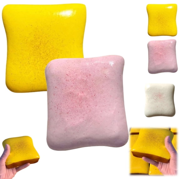 Butter Toast Squeeze Toys, Toast Slow Rising Sticky Squeeze Bread Toys,Sensory Anxiety Relief Gifts for Adults,(Yellow+Pink)