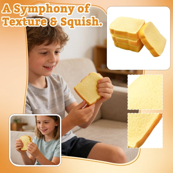 Butter Toast Squishy Fidget Squeeze Bread, Soft Rubber Mini Portable Squishy Fidget, Stress Balls Sensory Desk Gadget Realistic Bread Slice Design (Yellow)