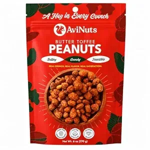 AviNuts Butter Toffee Peanuts, Sweet Crunchy Roasted Snack, 6 oz Stand-Up Resealable Pouch