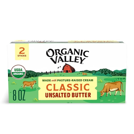 Organic Valley Unsalted Organic Butter, 8 oz Box, 2 Sticks