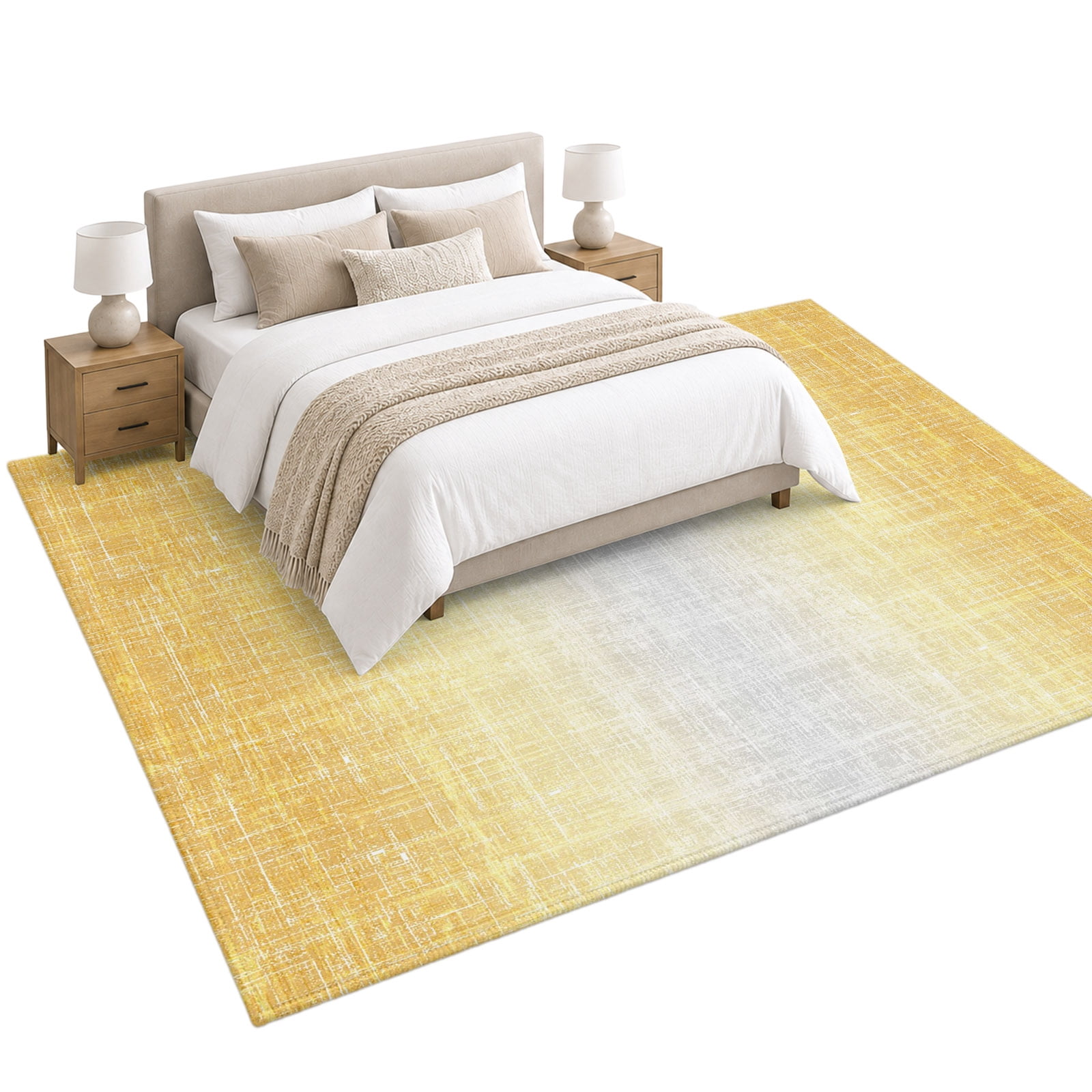 Butter Yellow Area Rug 6'x9', Summer Yellow Amber Ombre Linen Texture ...