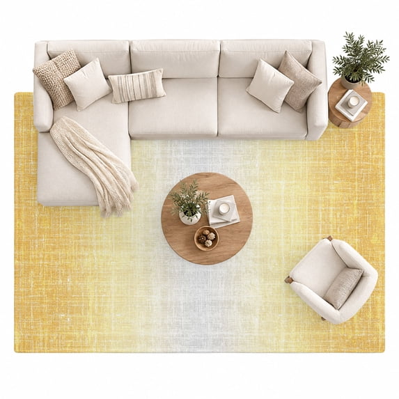 Butter Yellow Area Rug 8'x10', Summer Yellow Amber Ombre Linen Texture ...