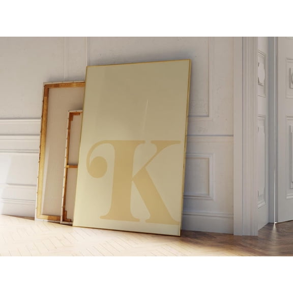 Butter Yellow Letter K Alphabet Wall Art, Stretched Canvas Size 8x12