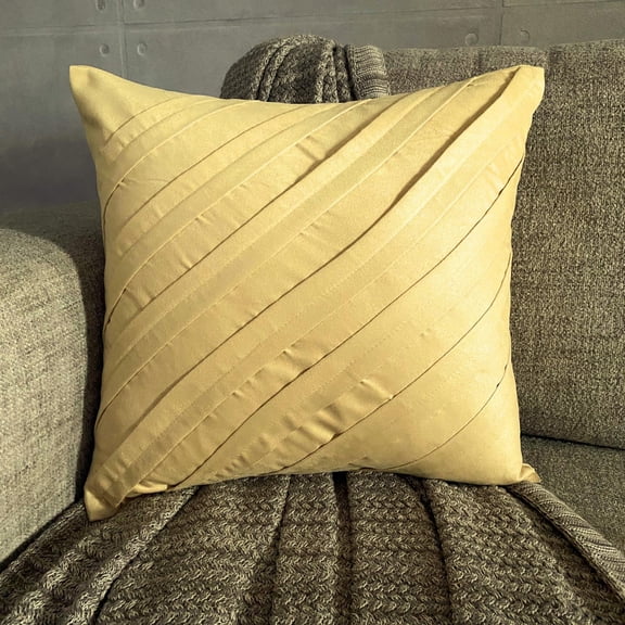 Butter Yellow Pillow Shams, Textured Pintucks Solid Color Pillow Sham, 24x24 inch (60x60 cm) Pillow Sham, Square Faux Suede Pillow Shams, Striped - Contemporary Maple Butter