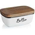 thumbnail image 1 of Butter Dish with Lid, Large Ceramic Butter Dish for Countertop, Butter Keeper with Thick Acacia Wood Lid, Kitchen Decor and Accessories for Kitchen Gift, 1 of 7