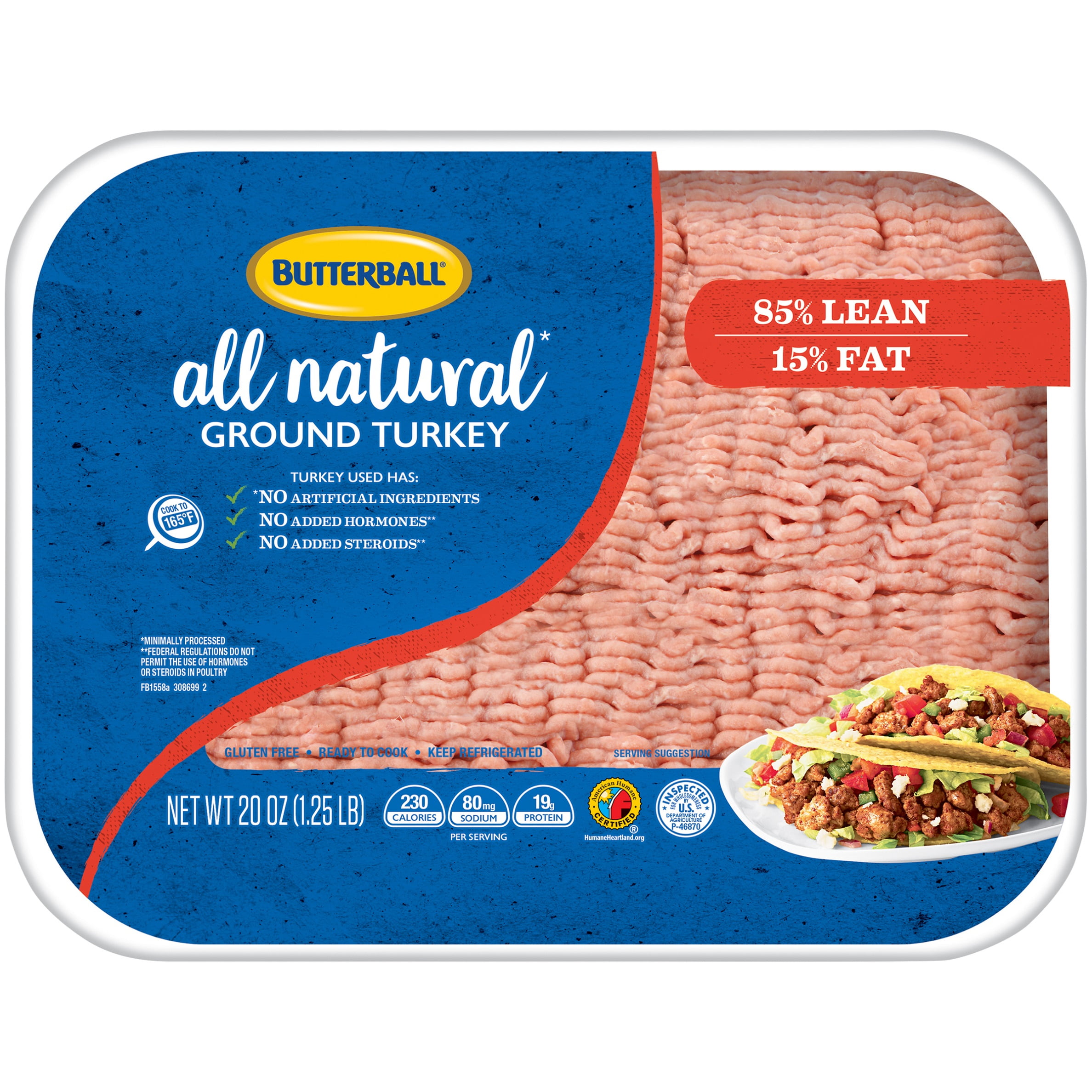 Butterball All Natural Fresh 85/15 Lean Ground Turkey, 1.25 lbs.