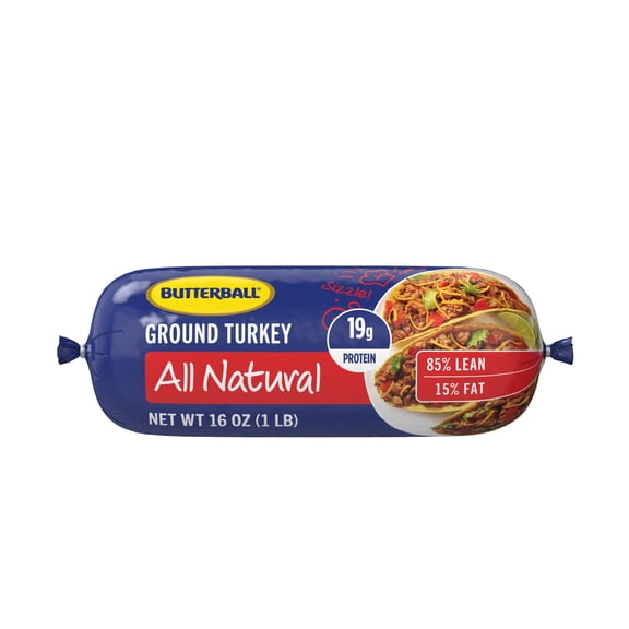 Butterball All Natural Fresh Ground Turkey, 85/15%, Roll, 1 Pound, 19 Grams of Protein