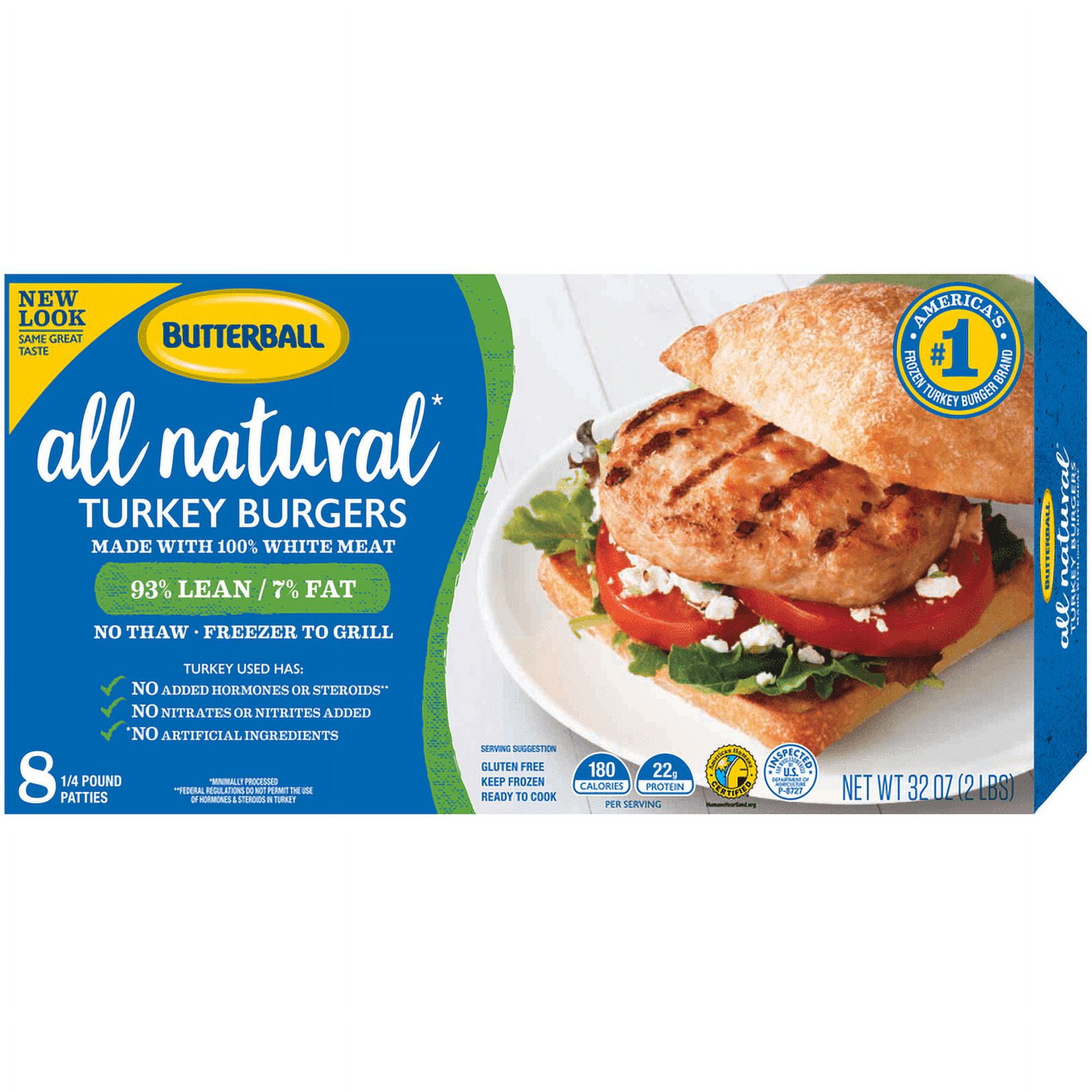 Butterball, All-Natural Turkey Burgers, 2 lb Carton Box, 8 Count
