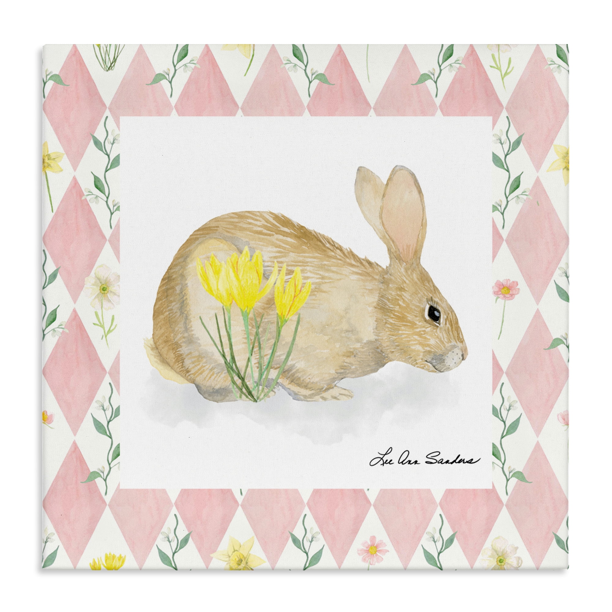 Buttercup Bunny on Pink Argyle Canvas Wall Art, design by Lee Ann Sanders