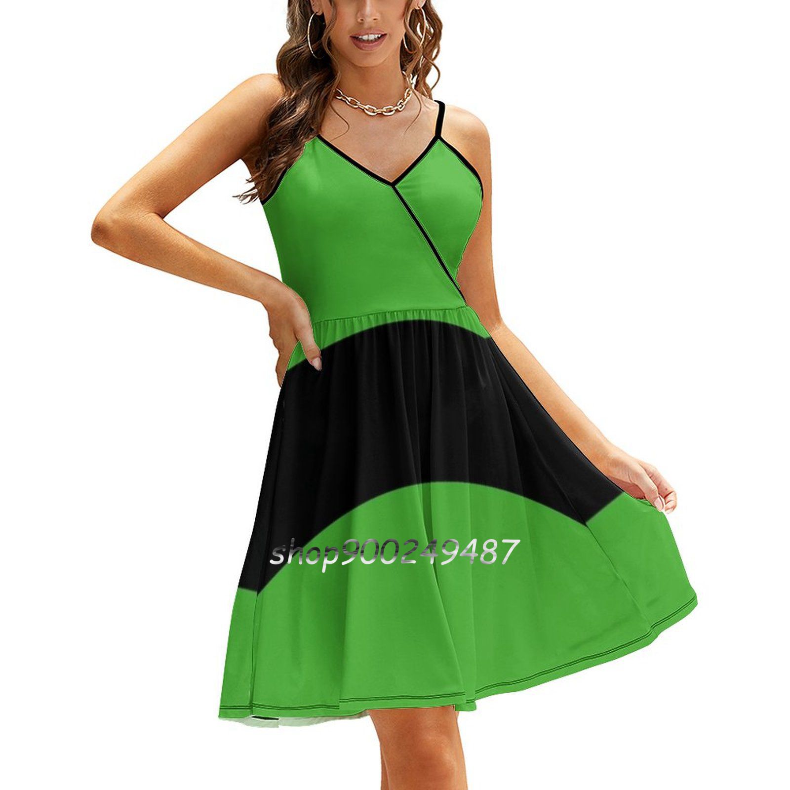 Buttercup'S Dress Flare Dress Square Neck Dress Elegant Female Fashion Printed Dress 00S 1990S 2000 Power Puff 90S